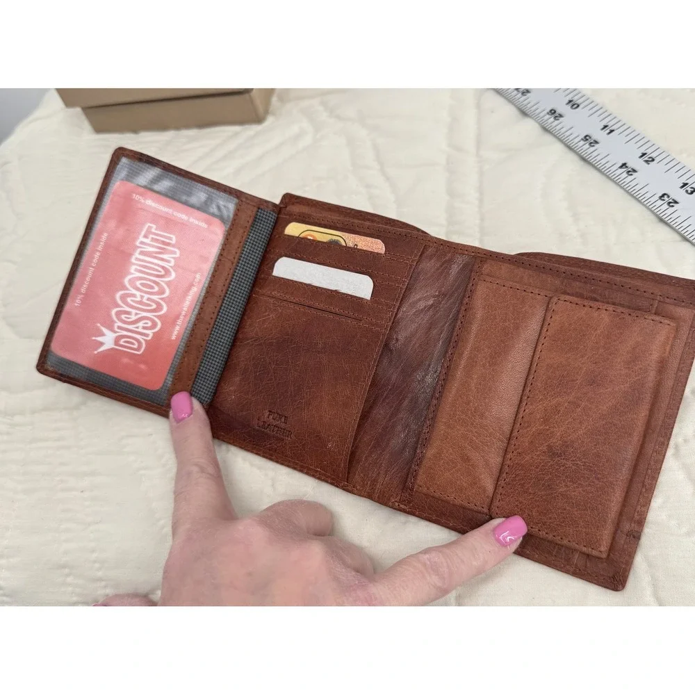 Spikes‎ & Sparrow RFID Protected Leather Wallet Brown Trifold Card Holder Mens